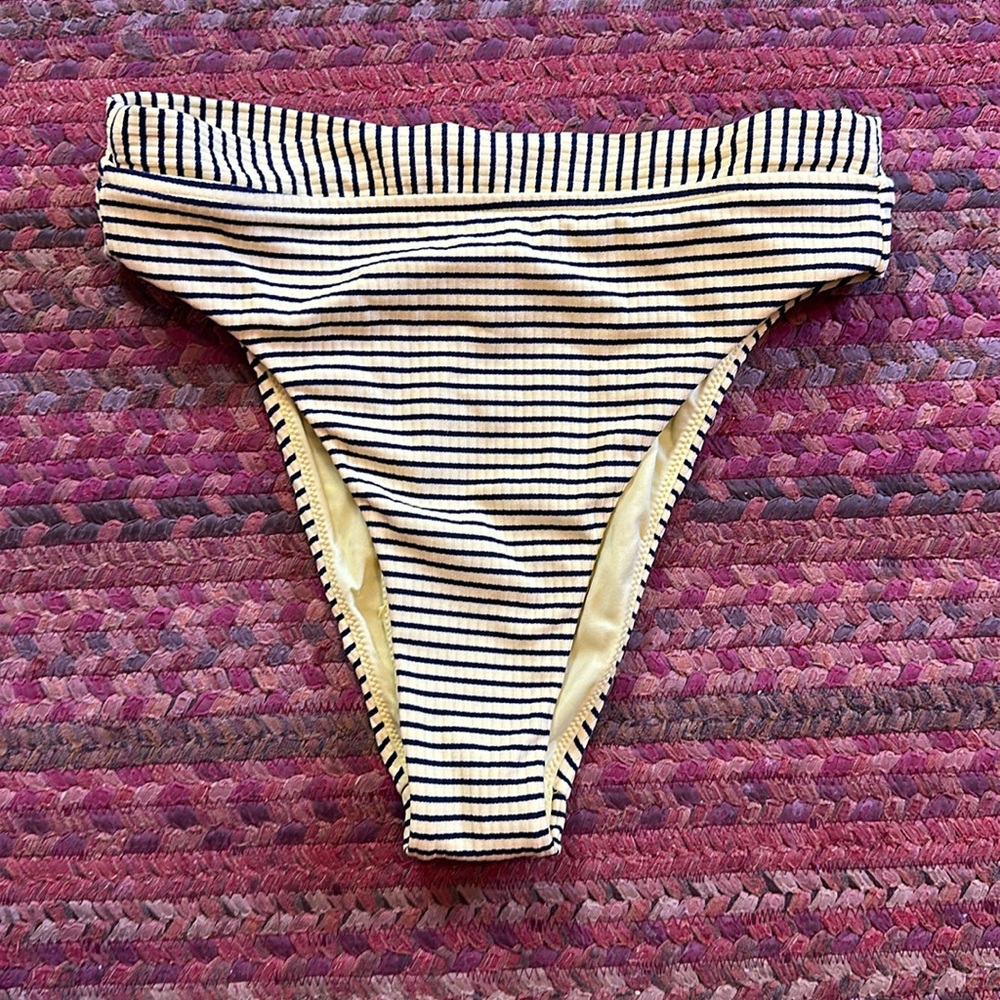 SEA FOLLY AUSTRALIA NAVY YELLOW STRIPE HIGH CUT LEG SWIM BOTTOMS